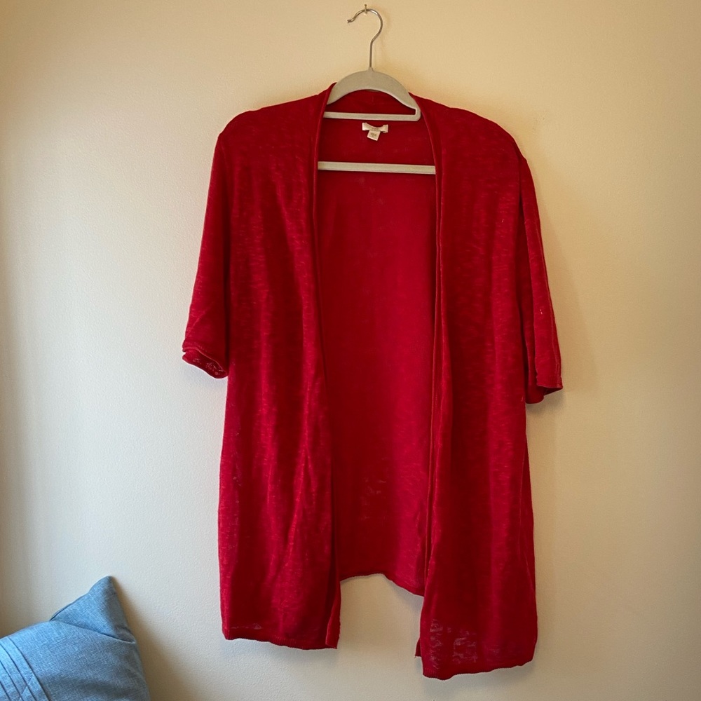 J.Jill linen-cotton slub knit open cardigan